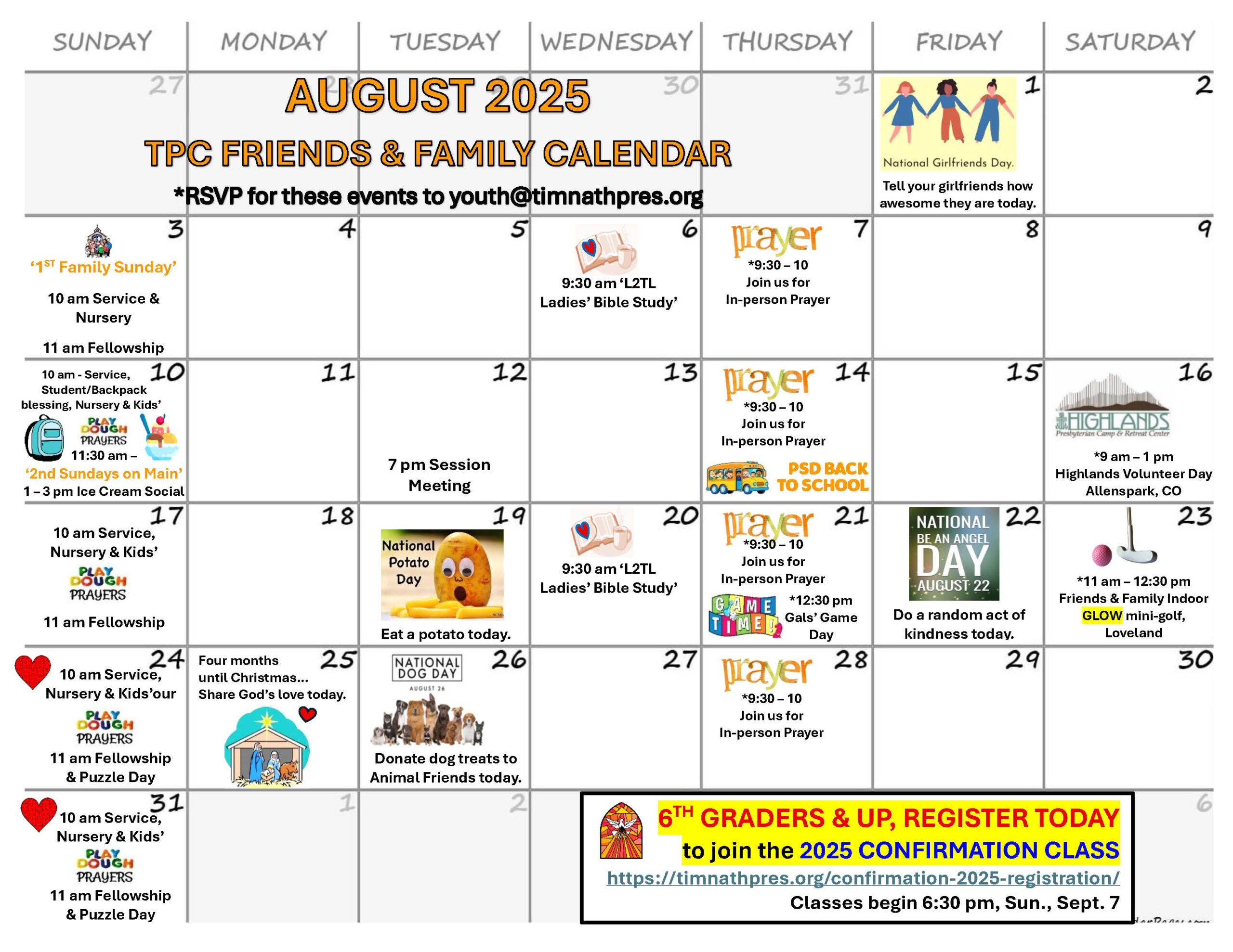 timnath presbyterian church august youth calendar